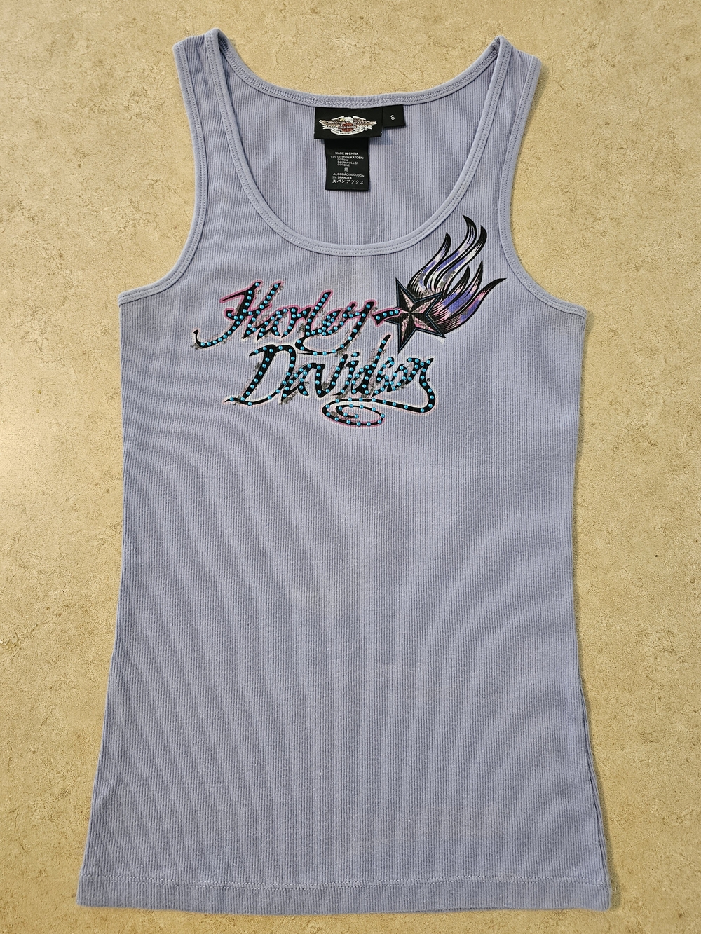 Harley-Davidson Lavender Ribbed Tank with Iridescent Flame Star Graphic